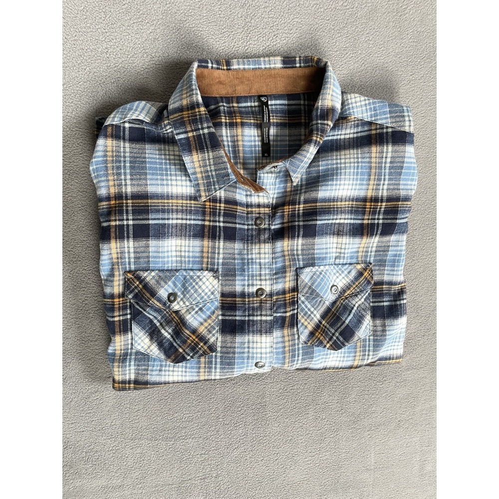 Kuhl Shirt Men's XL Blue Plaid Buttonup Steel Snap Outdoor Long Sleeve